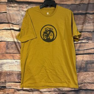 New Belgium Fat Tire Bottlecap XL T-Shirt Yellow Logo Bicycle Beer Caveman Music